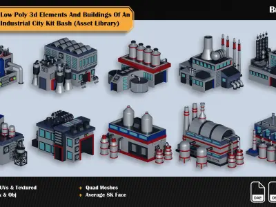 Industrial low poly kit bash Low-poly 3D model
