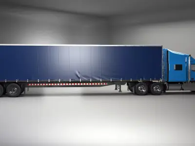 Generic Semi Truck Sleeper Cab with Curtain Trailer 3D model
