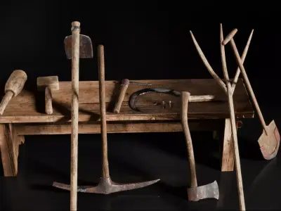 Medieval Village Tools Low-poly 3D model