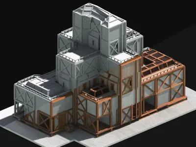 Medieval Low Poly Building Castle Wooden Village Stone House 01 Low-poly 3D model