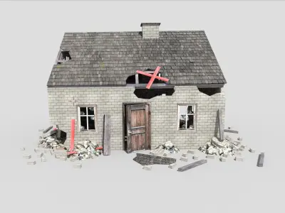 low poly destroyed house 3 Low-poly 3D model