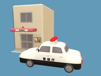 Cute Police Box -KOBAN- Set Low-poly 3D model