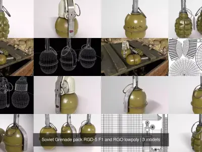 Soviet Grenade pack RGD-5 F1 and RGO lowpoly