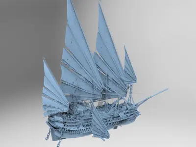Khan Ocean Battleship chain version 3D Low-poly 3D model