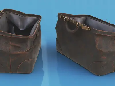 Vintage Shabby Leather Bag with Inside 3D model