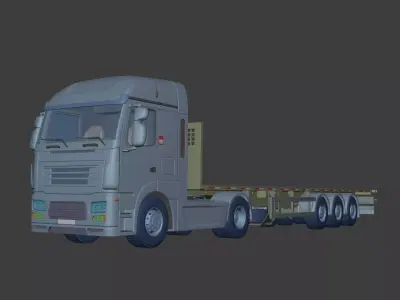 Generic Cement Mixer Truck - Flatbed Semi Trailer - Dump Tipping 3D model