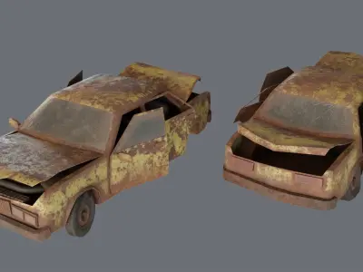 Apocalyptic Damaged Car Low-poly 3D model