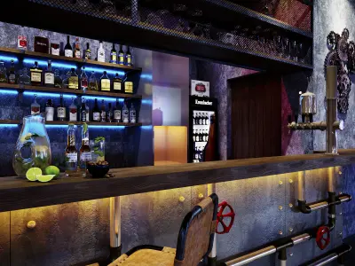 Industrial style bar scene 3D model