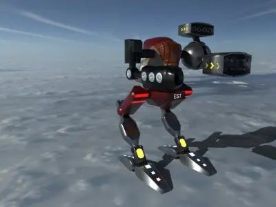 Battle-mech robot in sky Low-poly 3D model