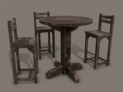 Medieval Tavern Style High Table and Chairs 3D Model Pack