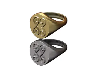 Oval signet ring with double floral scroll ornaments 3D print model