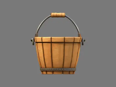 Wooden Bucket Low-poly 3D model