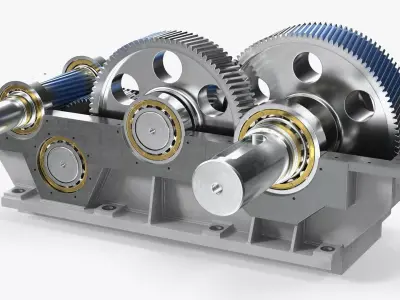 Industrial Gearbox Helical Gear Train Gray Open 3D model