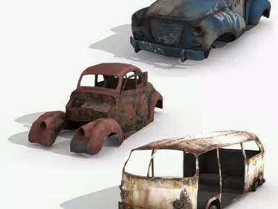 Damaged Rusted Cars - Junkyard Part 3  Low-poly 3D model