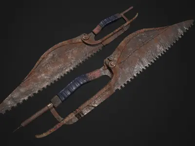Dagger two rusty saw blades Low-poly 3D model