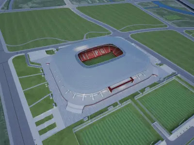 Professional Football Stadium Arena with Training Pitches 3D model