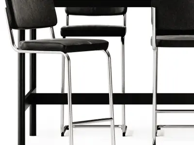 Thonet S 32 Bar Stool and Muuto Linear High Table 3D model