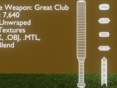 Simple Fantasy Great Club Low-poly 3D model