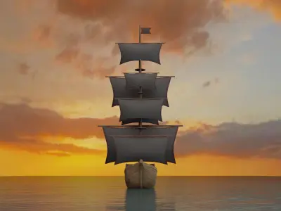 Old Ship Animated 3D Model Low-poly 3D model