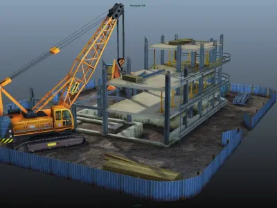 Construction Pack - Crane - Digger and Props - low poly Low-poly 3D model