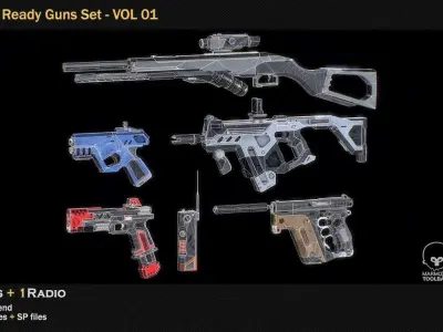 Game Ready Guns Set Low-poly 3D model