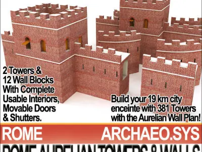 Roman Town Buildings and Walls Collection 3D Model Pack