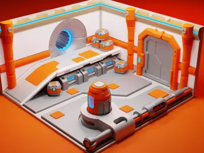 Scifi space corridor Low-poly 3D model