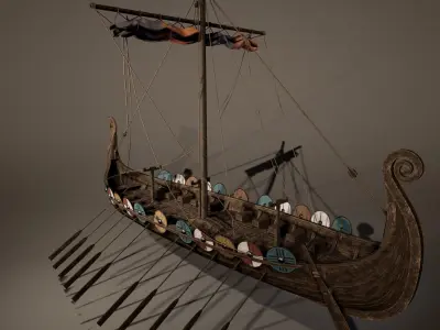Viking Big Ship Game-Ready Low-poly 3D model