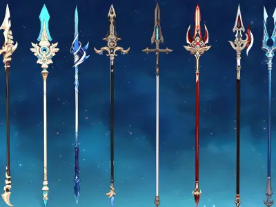 50 Genshin Impact Inspired Spear 3D Models Low-poly 3D model