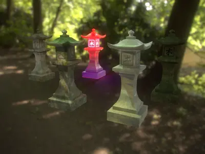 Stone Lantern Pack Low-poly 3D model