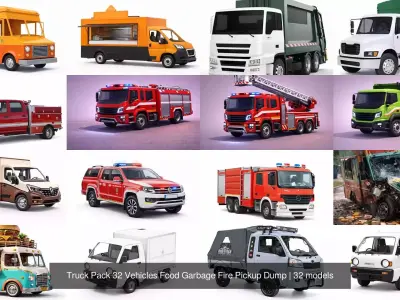 Truck Pack 32 Vehicles Food Garbage Fire Pickup Dump