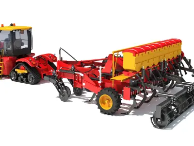 Tractor with Trailed Disc Harrow 3D model get