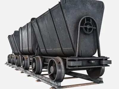 Mine Cart With Track Low-poly 3D model