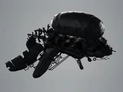 airship spacecraft flying in sky 3D model