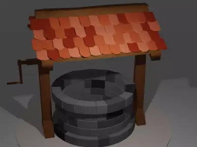 Low Poly Well water with tiled roof Free low-poly 3D model