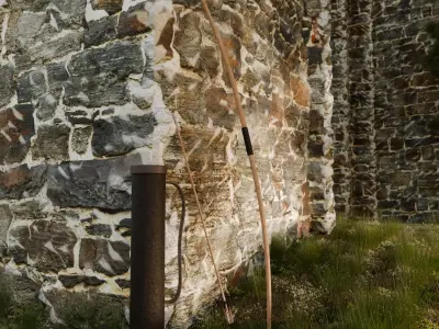 Long Bow with Arrows and Quiver  Low-poly 3D model
