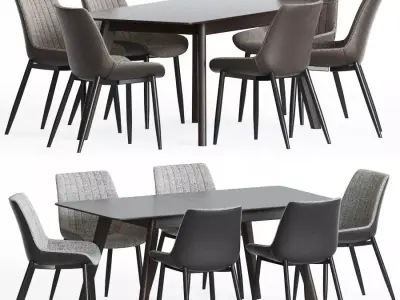 Dining Set table with six chairs 3D model
