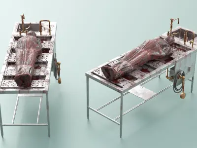  Forensic Lab Table with Tied Bloody Corpse 