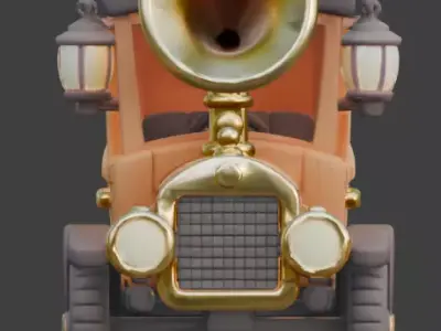 20th Century Stylized Chibi Brass Era Car 3D Model Low-poly 3D model