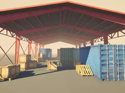 Warehouse Hangar Garage game ready Low-poly 3D model