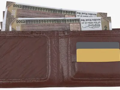 India 500 Rupee Wallet Money Purse 3D model
