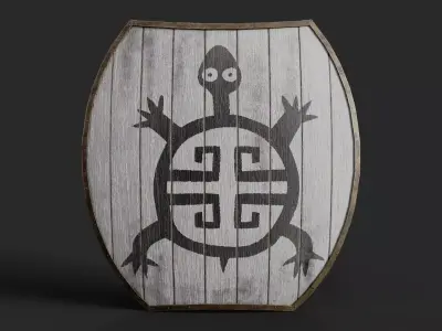 Slavic hybrid shield-painted white with turtle symbol Low-poly 3D model