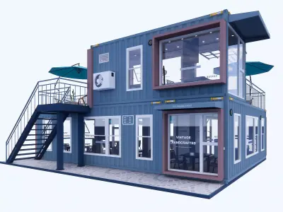 Modern Container Coffee Shop 3D Model Rooftop Terrace 3D model