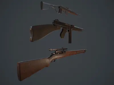 Set of military gun Low-poly 3D model