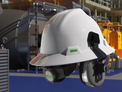 Safety Helmet with Earmuffs and Goggles 3D model