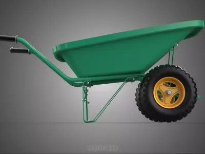 TWIN WHEEL TIRE WHEELBARROW TOOL GARDEN GREEN TRAY TROLLEY FARM 3D model