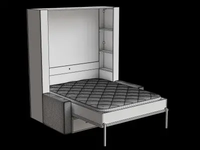 Maple Wood Blue Fabric Sofa Bed Opened 3D model