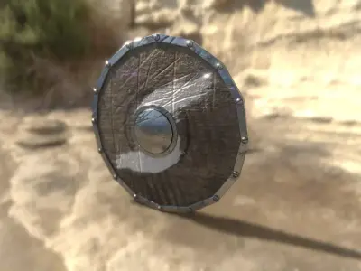 Shield wooden in desert Low-poly 3D model