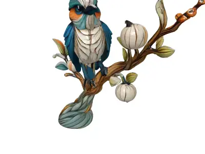 Stylized Bird on Branch Sculpture Low-poly 3D model
