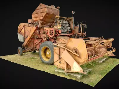 Old rusty combine harvester 3D model